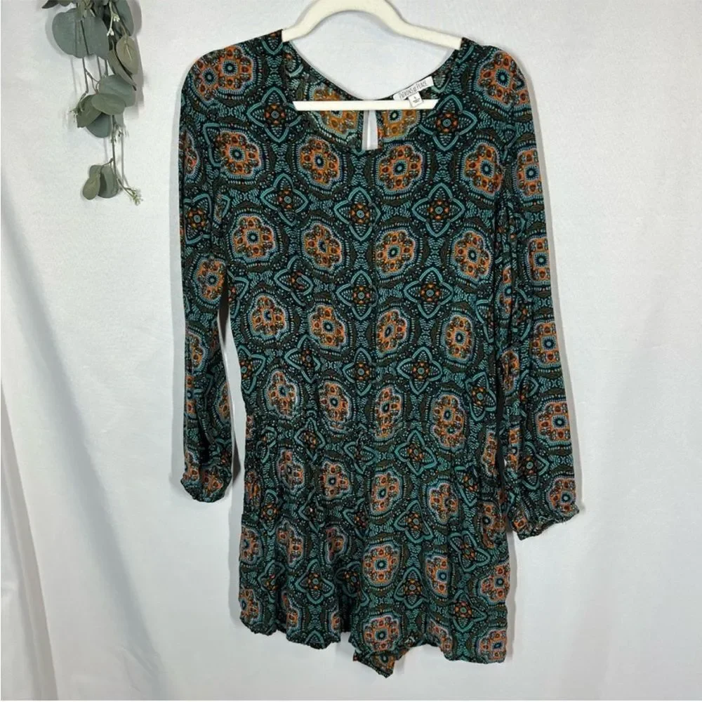 Patrons of Peace | Long Sleeve Open Back Romper Boho Teal‎ Women’s Size M - Picture 2 of 11